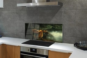 Szkło do Kuchni na Ścianę Kobieta-Drzewo pod Chmurami