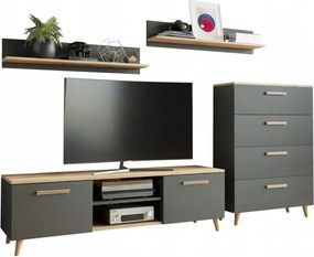 Zestaw rtv do pokoju antracyt + dąb artisan M3-E83