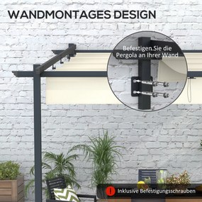 Outsunny Pawilon Ogrodowy 3 x 3m, Rozsuwany Dach, Montaż Ścienny, Metalowa Rama, Kremowy