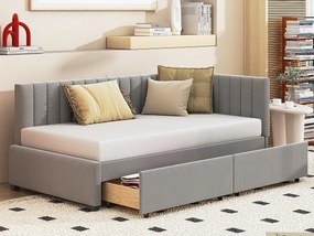 Łóżko tapicerowane 90 x 200 cm - Sofa z funkcją spania z 2 szufladami - Aksamit - Szary