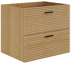 Szafka pod umywalkę na nóżkach z prążkowanym frontem - 2 szuflady - Jasne drewno naturalne - 60 cm - SARONE