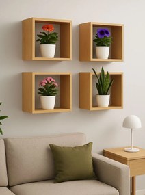 Kwadratowe półki ścienne na kwiaty olcha P9-G42