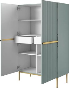 Kredens Nicole z metalowymi uchwytami i nogami 100 cm - szałwia / złote nóżki - Limitowana oferta