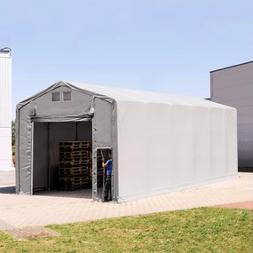 TOOLPORT 6x12m Hala namiotowa - 4,0 m wysokość ścian bocznych z podciąganą do góry bramą, PVC 850, szary, bez statyki - (79921)