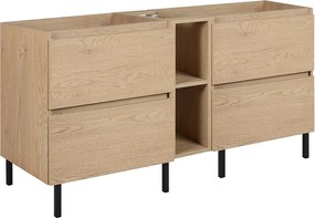 Meble łazienkowe 140 cm (2 X 60 + 20) + nóżki, Kolor: Jasny Dąb, 140 x 80,7 x 46 cm