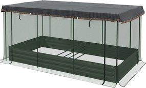 Outsunny Wysokie Łóżko Ogrodowe ze Stali 230x110x110cm z Siatką Ochronną Ciemnoszary | Aosom PL