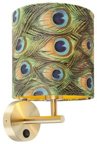 Lampa ścienna w stylu vintage złota z abażurem welurowym 20/20/20 Peacock - Combi Nowoczesny Oswietlenie wewnetrzne