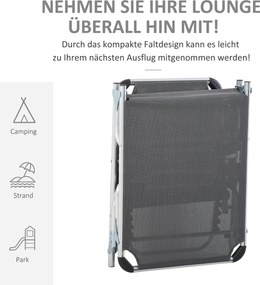 Outsunny Składana leżanka ogrodowa z poduszką - Krzesło z regulowanym oparciem do 120 kg, idealne do parku, ogrodu, na zewnątrz, Szary