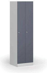 Szafka ubraniowa wąska, 2-drzwiowa, 1850 x 500 x 500 mm, demontaż, zamek cylindryczny, drzwi ciemnoszare