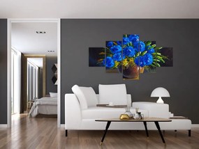 Obraz niebieskich kwiatów w wazonie (125x70 cm)