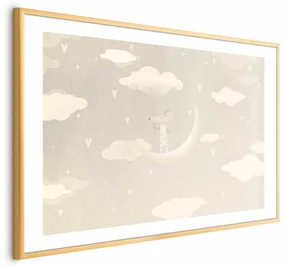 Plakat Myszka na księżycu 90x60 cm z ramą złotą z marginesem ARTGEIST B