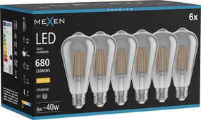 Mexen Vintis 6x żarówka filament LED E27, ST64, 8W, Ciepła - 2700K, 680 lm, smoke - L152-E27-0827-70x06
