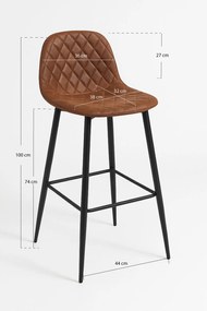 Czarny taboret tekowy Brzowy diamentowy skórzany