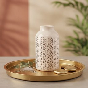 Osłonka Ceramiczna beżowa 17 cm Nowoczesny Wazon zdobiony Elegancki vintage