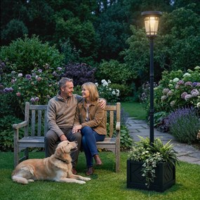 Outsunny Lampa Solarna Stojąca z Donicą 195 cm Zewnętrzna Latarnia Ogrodowa z 2 Poziomami Jasności Czujnik Światła IP44 | Aosom PL