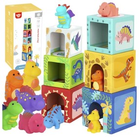 Tooky toy drewniane klocki układanka edukacyjna + 6 figurek do zabawy 12 el.