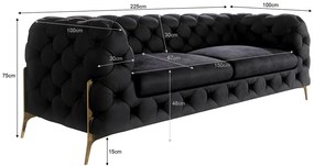 Czarna aksamitna sofa 225 cm Chelsea Bis – Ropez