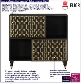 Czarna designerska szafka na nóżkach z drewna mango - Rebex 14X