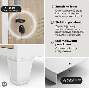 Szafa skrytkowa socjalna 20-skrytkowa na nóżkach biała/dąb sonoma, 1360x1720x450 mm: ROBERT Eco Design