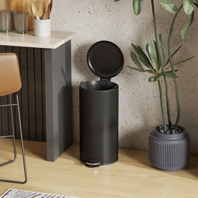 HOMCOM Kosz na śmieci 30 l pedałowy z pokrywą, wkładem wewnętrznym, funkcja miękkiego domyku 36 x 30 x 63,5 cm, czarny | Aosom PL