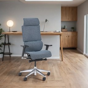 Krzesło biurowe z oparciem równoważącym PHOENIX, szaro-niebieski