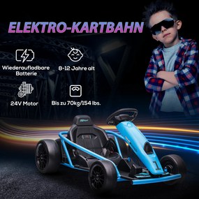 HOMCOM Elektryczny Gokart dla Dzieci z Funkcją Driftu, Klakson, Muzyka, Pas Bezpieczeństwa, Miękki Start, Niebieski/Czarny