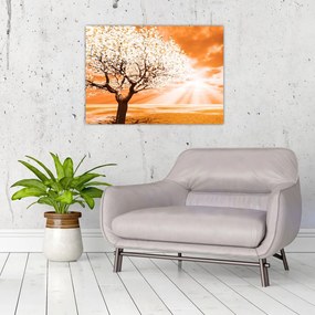 Obraz na szkle - pomarańczowy obraz drzewa (70x50 cm)