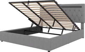 Łóżko ze schowkiem 180x200 cm - Szary len - łóżko dwuosobowe z oświetleniem LED i ładowaniem przez USB - bez podstawy
