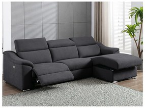 Kanapa narożna PEDRERA z elektryczną funkcją relax z tkaniny w kolorze antracytowym – prawoskrętna