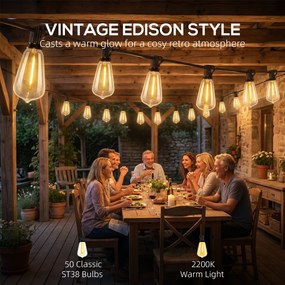 HOMCOM 50 LED Łańcuch Świetlny, 18 m Łańcuch do Połączenia, IP44 Wodoodporny, Dekoracja Wewnętrzna i Zewnętrzna | Aosom PL