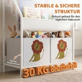 AIYAPLAY Regał na książki dla dzieci Regał dziecięcy z 2 otwartymi przegrodami 3 wiszące półki 60 x 30 x 76 cm Biały | Aosom PL