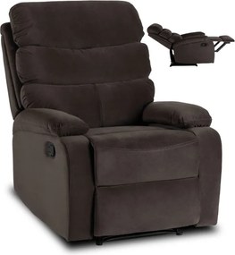 Fotel Rozkładany z Podnóżkiem KOBE Brązowy Welurowy Nowoczesny