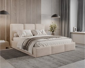 BESILIO Łóżko tapicerowane z pojemnikiem 120x200 Elora - Łóżko slim, ozdobne wezgłowie, stelaż metalowy- Beżowy