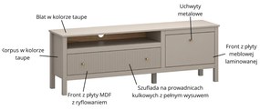 Szafka RTV z Szufladą do Salonu SELVIO 160 cm Taupe Ryflowana Nowoczesna