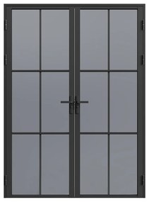 Drzwi kompletne 2-skrzydłowe dwustronne z aluminium i dymionego szkła hartowanego - 2 x wys. 204 x szer. 73 cm - Czarny - SEROTO