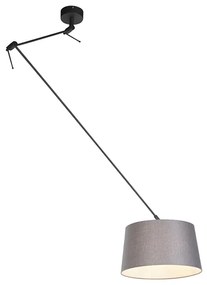 Lampa wisząca czarna z abażurem z lnu ciemnoszary 35 cm - Blitz