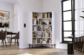 Narożny regał Skandica HORN z czarnymi nogami / biały