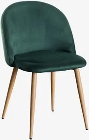 Krzesło Jadalniane Tapicerowane I Stalowe Kana Natural Wood & Aksamitny Jungle Green & Aksamitny - Sklum