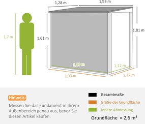 Outsunny Schowek ogrodowy na narzędzia, szopa na narzędzia ogrodowe, z oknem i otworami wentylacyjnymi, zamknięcie na klucz, stal, Ciemnoszary