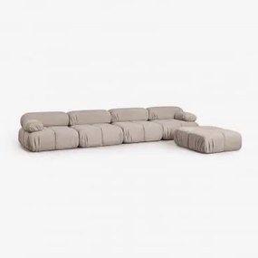 Sofa Modułowy 4-częściowy Z Pufem Z Tkaniny Bouclé, Pakowany Próżniowo Kendall Bukla Czekoladowy Brąz - Sklum