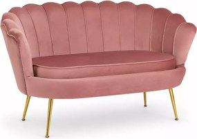 Sofa dwuosobowa Tavasz – luksusowa welurowa kanapa z złotymi nóżkami do salonu i sypialni