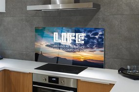 Szkło Ozdobne do Kuchni Napis na tle Nieba o Zachodzie