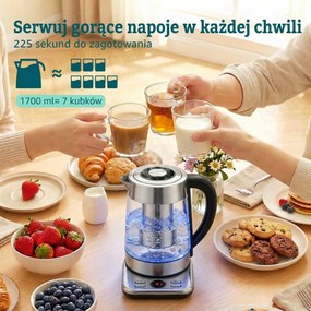 HOMCOM Elektryczny czajnik, 1,7L, szybkie gotowanie, 2200W, z termostatem Strix, sitkiem do herbaty, funkcją utrzymania ciepła | Aosom PL