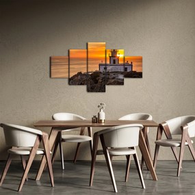 Obraz latarni morskiej o zachodzie słońca (125x70 cm)