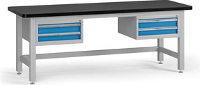 Stół warsztatowy G4 z 2 szafkami na narzędzia, blat MDF + PCV, 4 szuflady, 2100 x 750 x 800 mm, niebieski