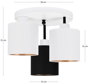 Lampa sufitowa biała trzypunktowa z czarno-białymi abażurami C-3030WE-