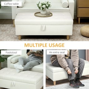 HOMCOM Puf z funkcją przechowywania, drewniane nogi, miękki materiał, Kremowy