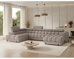 Jasnobrązowy aksamitny rozkładany narożnik (lewostronny/w kształcie litery U) Feraria – ELTAP