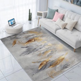 Dywan w szaro-złotym kolorze odpowiedni do prania 80x150 cm Golden Feathers – Mila Home