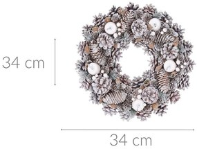 Wianek świąteczny, sztuczny śnieg i szyszki sosny, Ø 34 cm